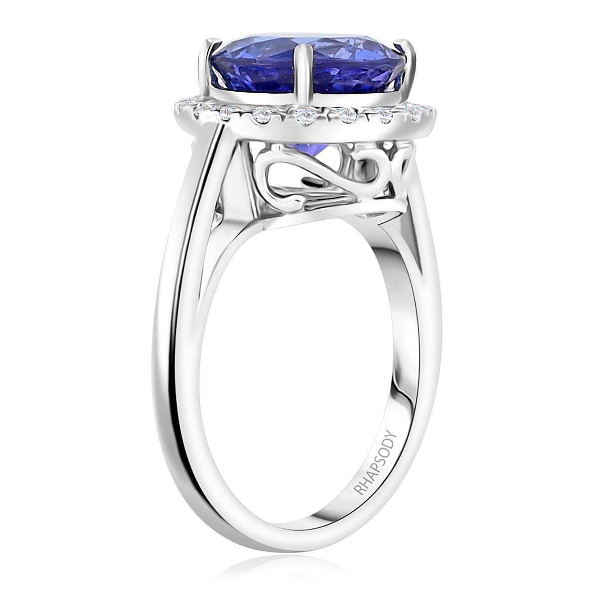Certified & Appraised Rhapsody AAAA Tanzanite and E-F VS Diamond 3.00 ctw Ring in 950 Platinum (Size 4.0) 6.30 Grams image number 3