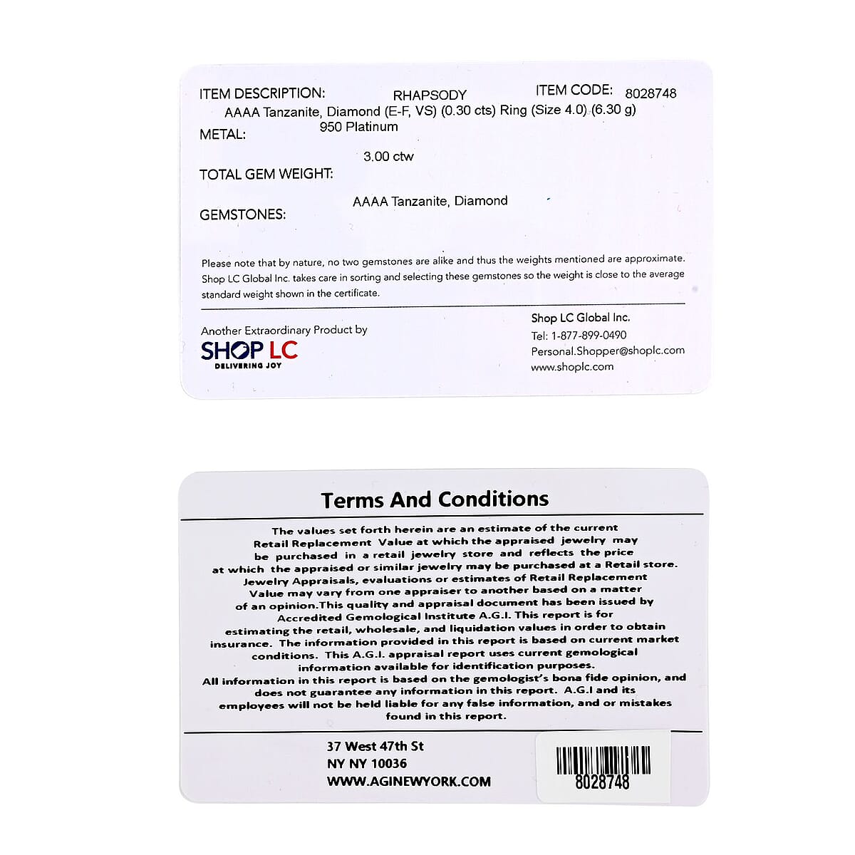 Certified & Appraised Rhapsody AAAA Tanzanite and E-F VS Diamond 3.00 ctw Ring in 950 Platinum (Size 4.0) 6.30 Grams image number 8