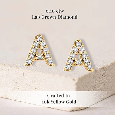 Luxuriant Lab Grown Diamond 0.10 ctw Initial A Earrings in 10K Yellow Gold