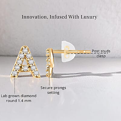Luxuriant Lab Grown Diamond 0.10 ctw Initial A Earrings in 10K Yellow Gold