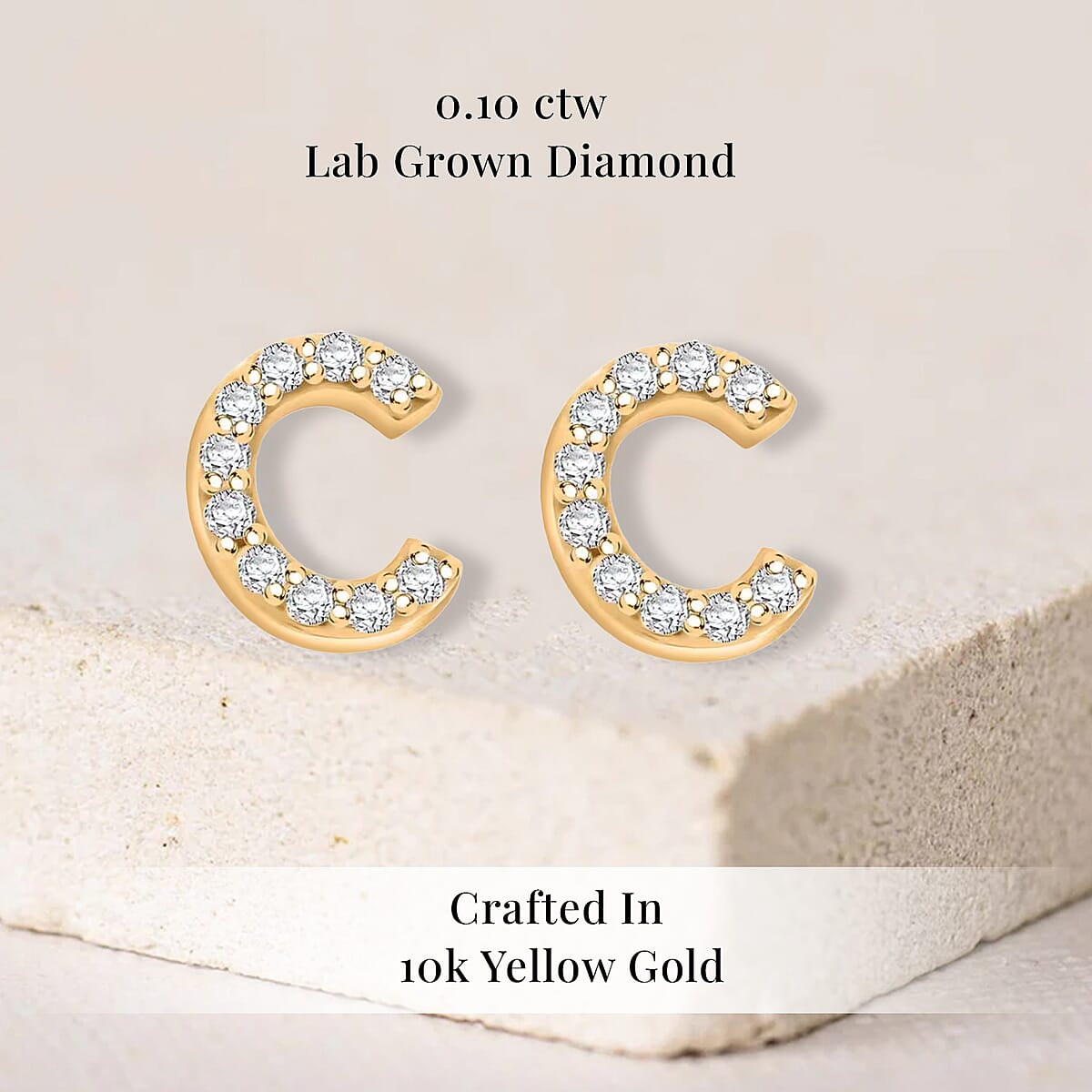 Luxuriant Lab Grown Diamond 0.10 ctw Initial C Earrings in 10K Yellow Gold image number 2