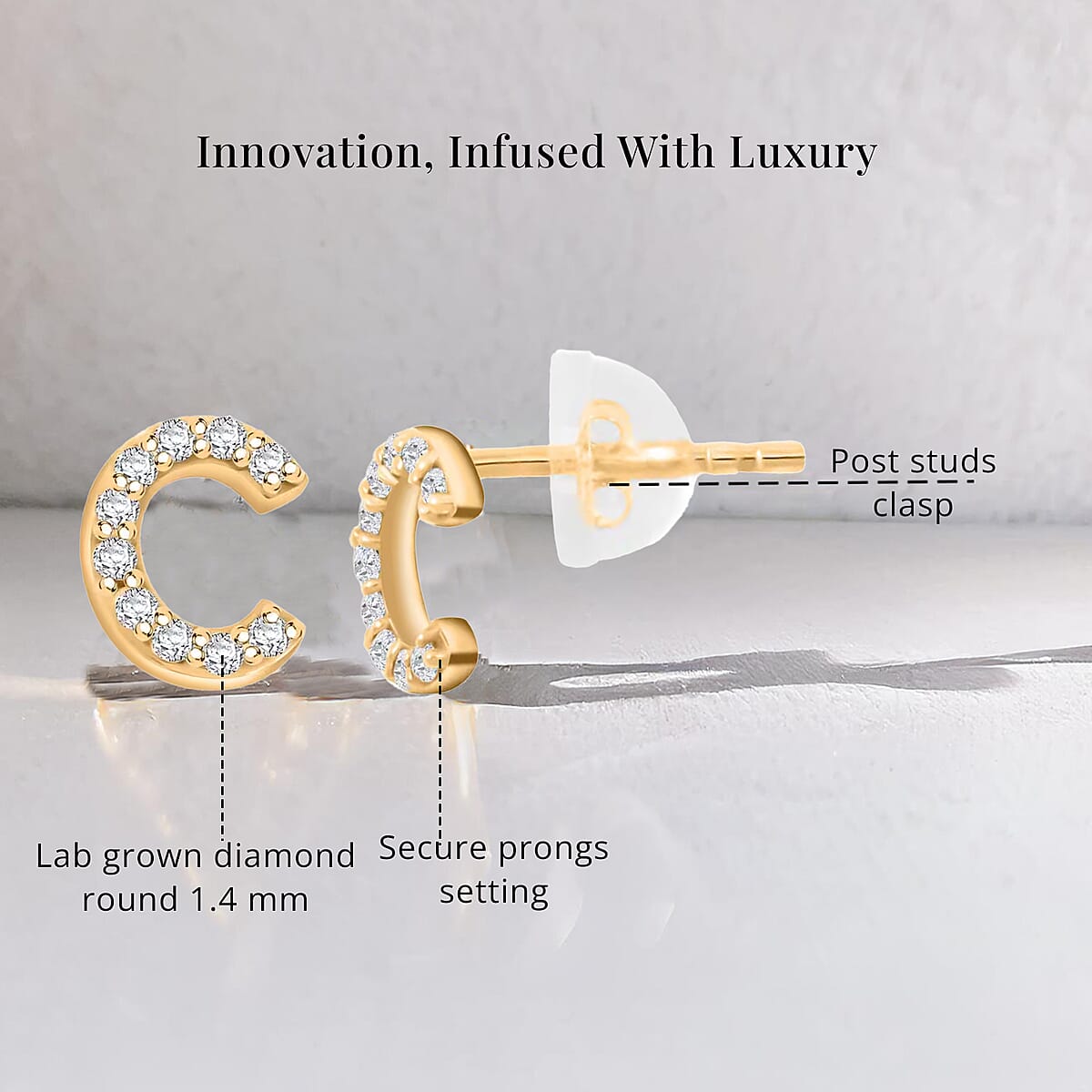 Luxuriant Lab Grown Diamond 0.10 ctw Initial C Earrings in 10K Yellow Gold image number 5