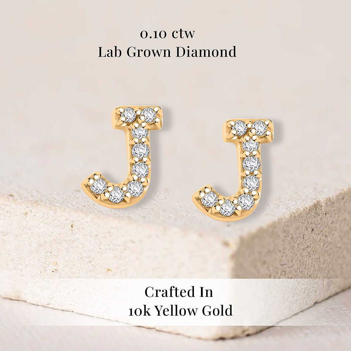 Luxuriant Lab Grown Diamond 0.10 ctw Initial J Earrings in 10K Yellow Gold image number 2