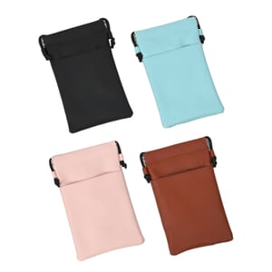Set of 4 Black, Pink, Blue and Brown Faux Leather Pouch with Cort