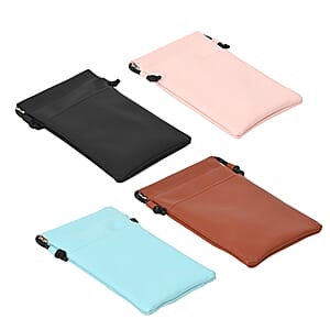 Livmore Set of 4 Black, Pink, Blue and Brown Faux Leather Pouch with Cort