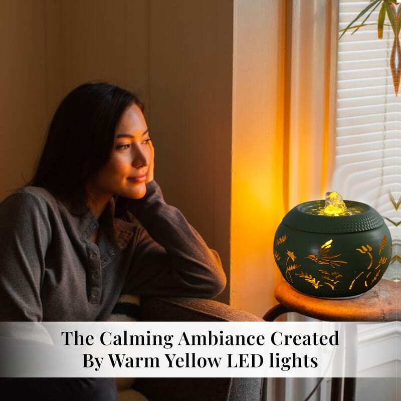 Green Indoor Water Fountain with 4pcs Warm Yellow LED Lights