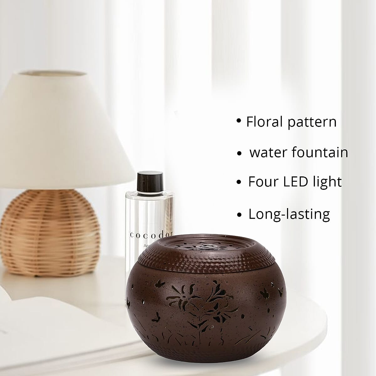 Brown Indoor Water Fountain with 4pcs Warm Yellow LED Lights image number 4