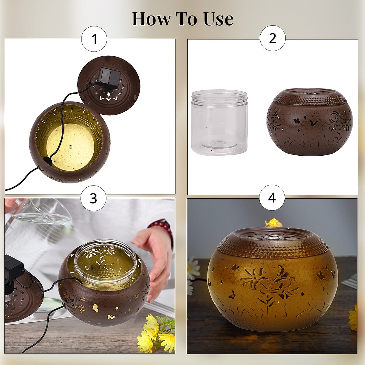 Brown Indoor Water Fountain with 4pcs Warm Yellow LED Lights image number 7