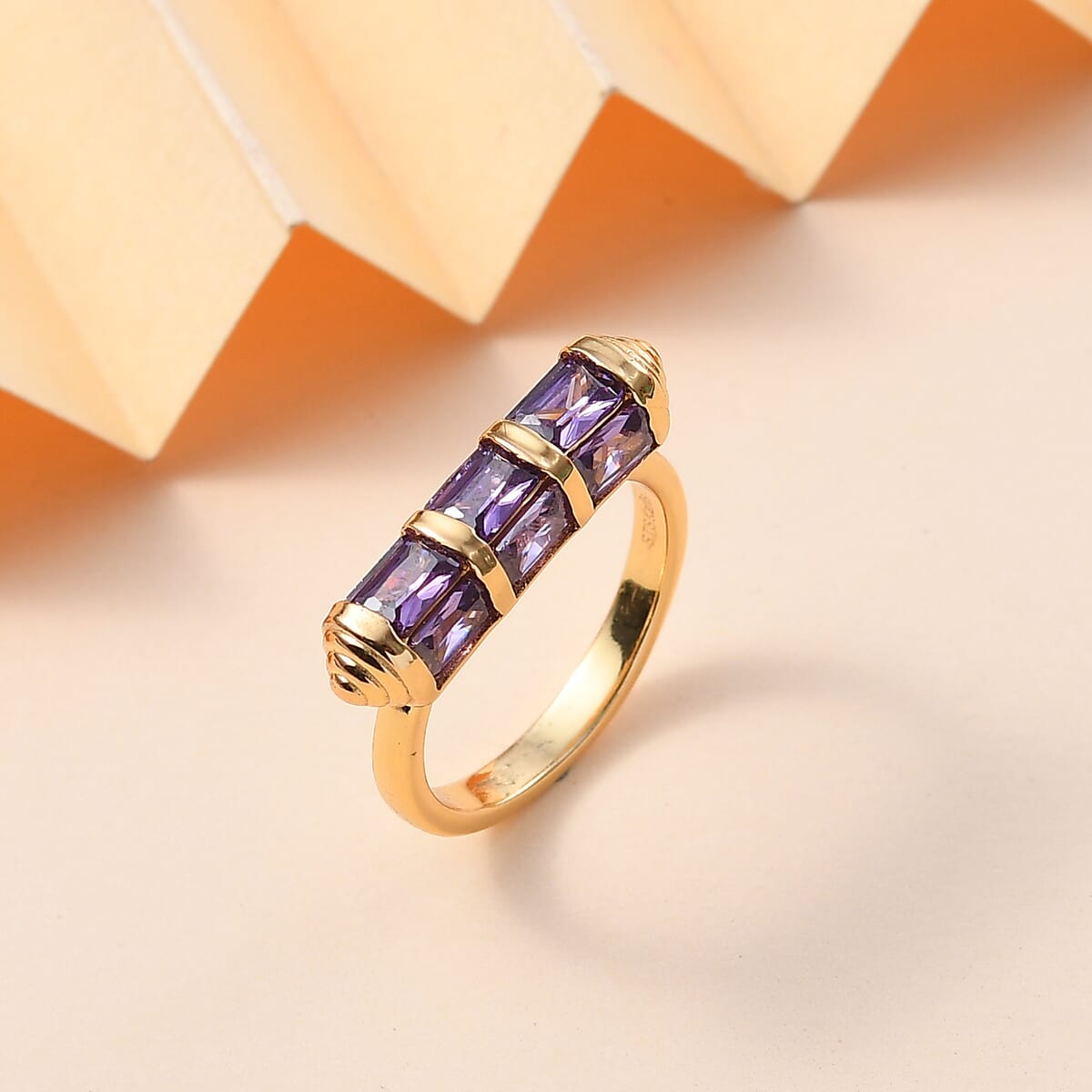 Karis Simulated Purple Diamond 4.50 ctw Fancy Ring in 18K YG Plated (Size 5.0) image number 1