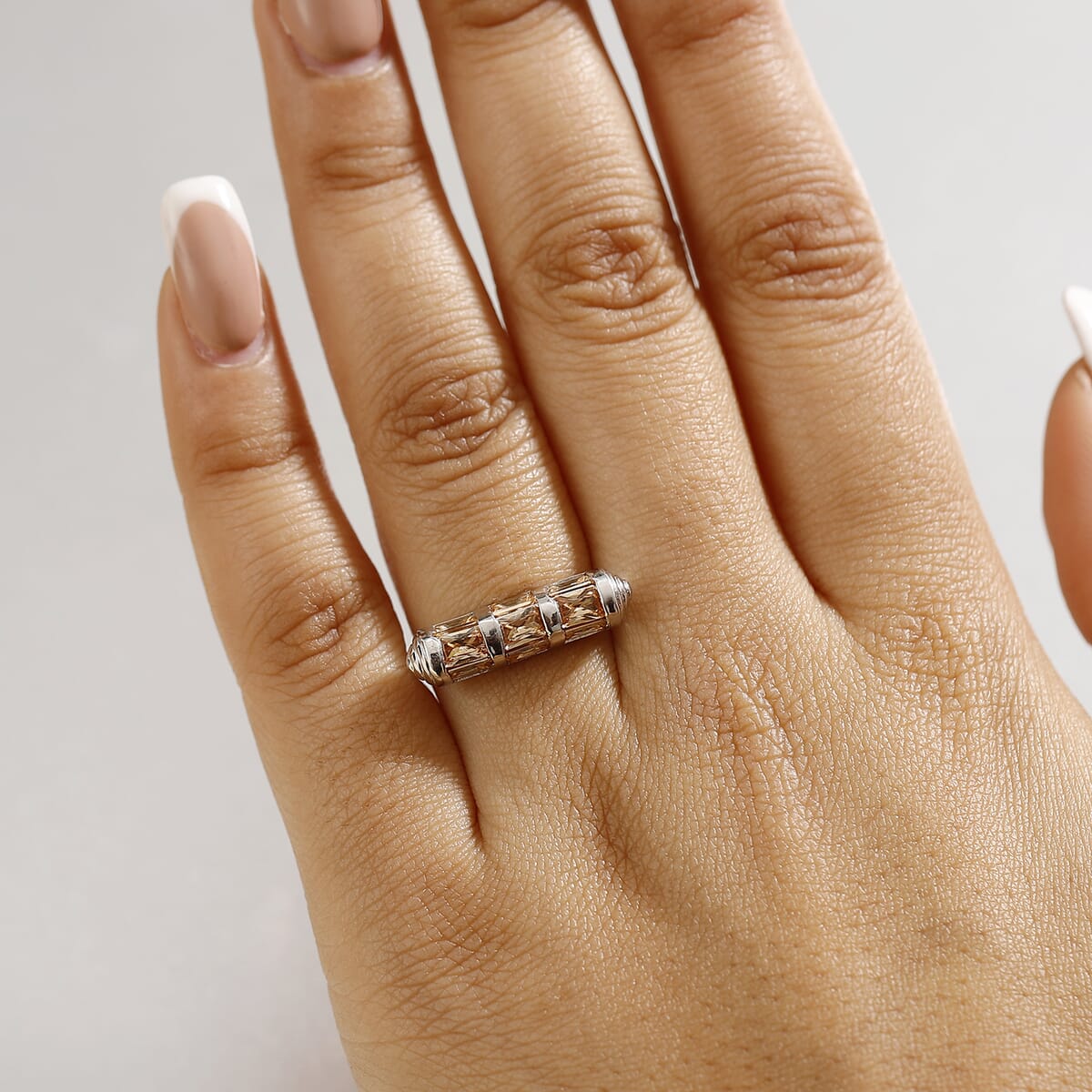 Karis Simulated Champagne Diamond 4.50 ctw Fancy Ring in Platinum Bond (Size 10.0) image number 2