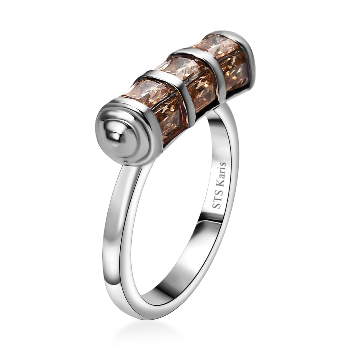 Karis Simulated Champagne Diamond 4.50 ctw Fancy Ring in Platinum Bond (Size 10.0) image number 3