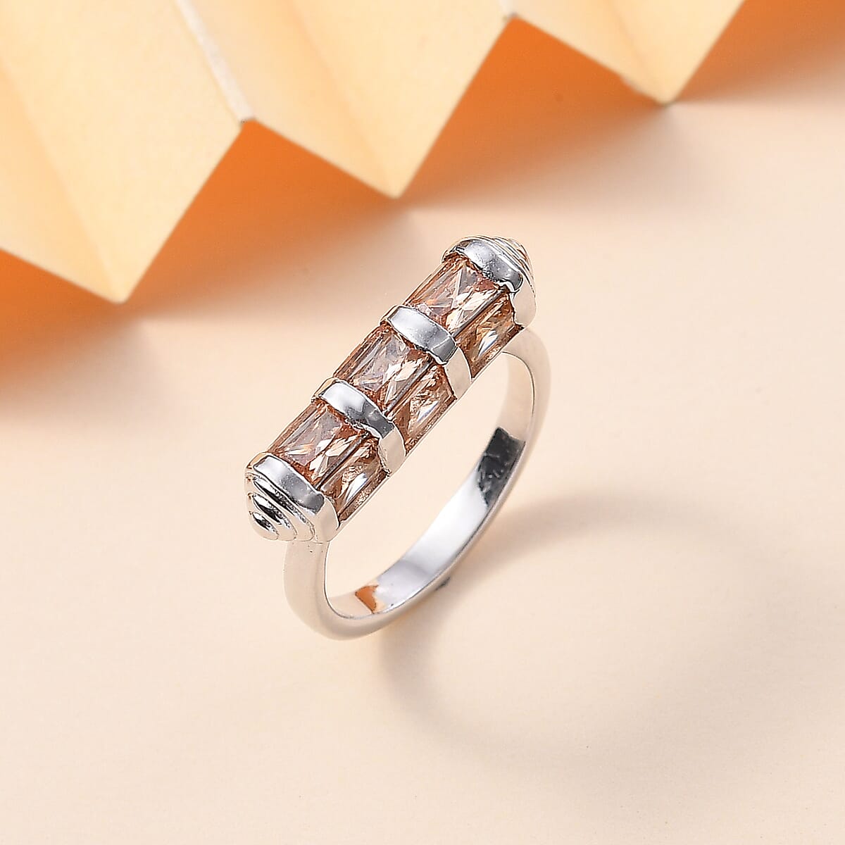 Karis Simulated Champagne Diamond 4.50 ctw Fancy Ring in Platinum Bond (Size 6.0) image number 1