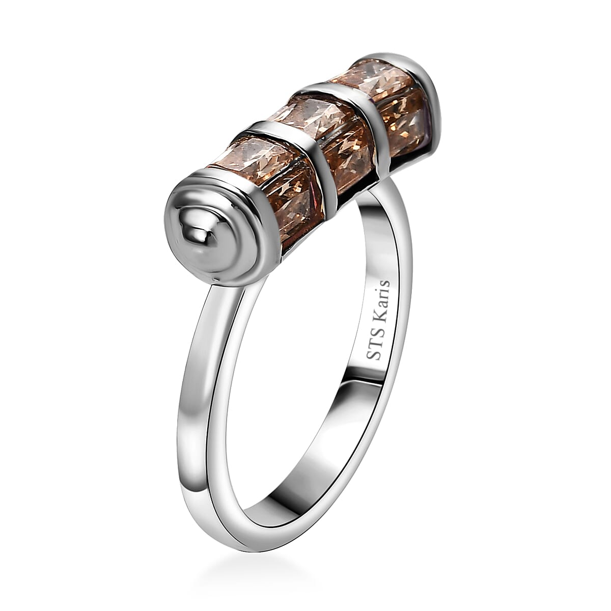 Karis Simulated Champagne Diamond 4.50 ctw Fancy Ring in Platinum Bond (Size 6.0) image number 3