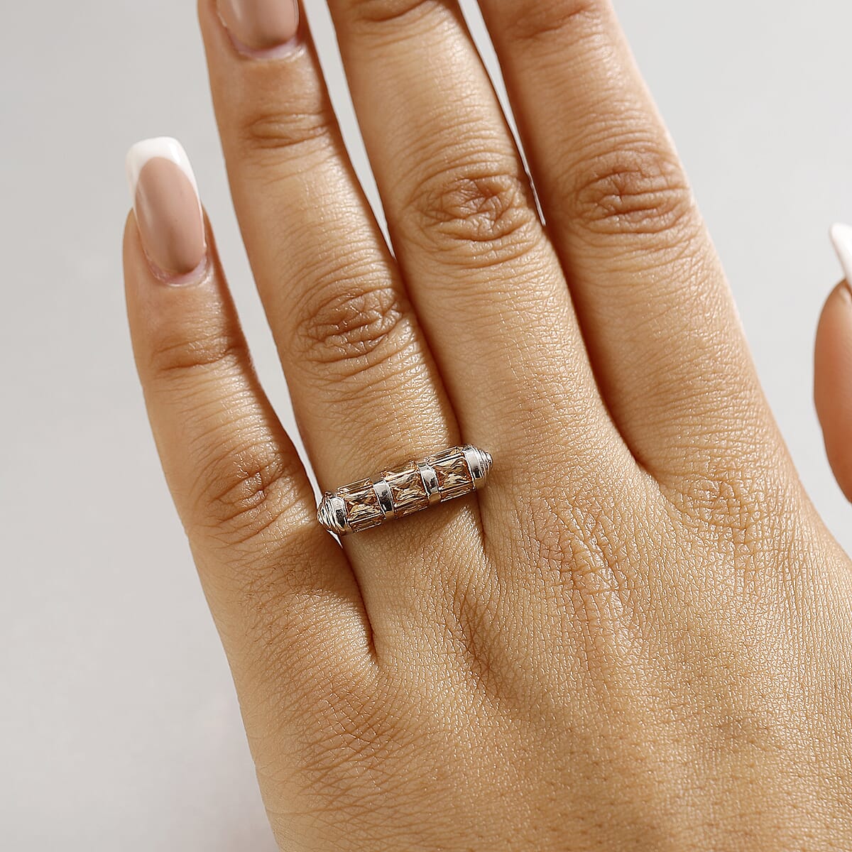 Karis Simulated Champagne Diamond 4.50 ctw Fancy Ring in Platinum Bond (Size 9.0) image number 2