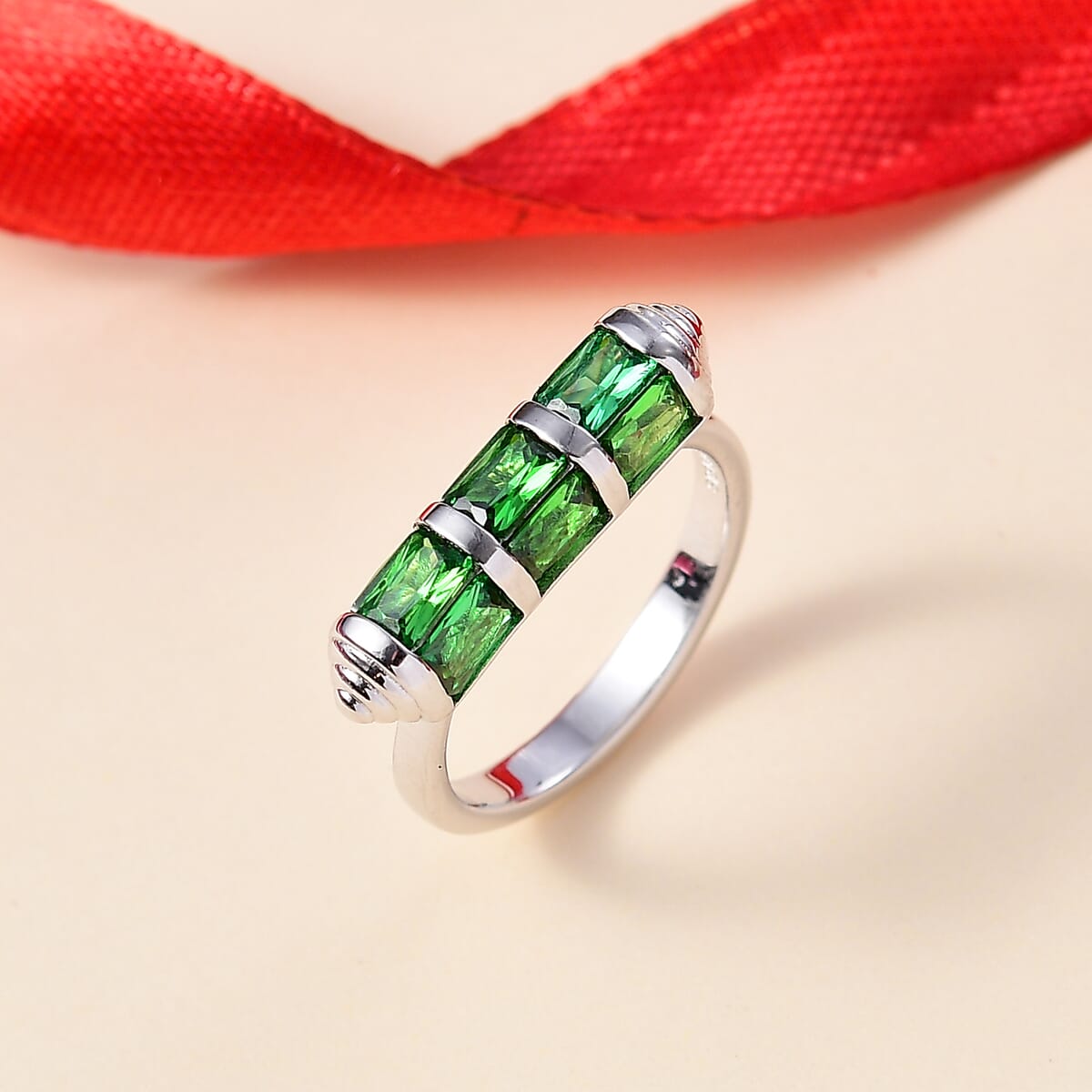 Karis Simulated Green Diamond 4.50 ctw Fancy Ring in Platinum Bond (Size 10.0) image number 1
