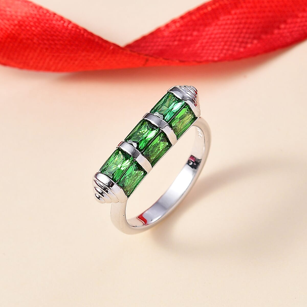 Karis Simulated Green Diamond 4.50 ctw Fancy Ring in Platinum Bond (Size 7.0) image number 1