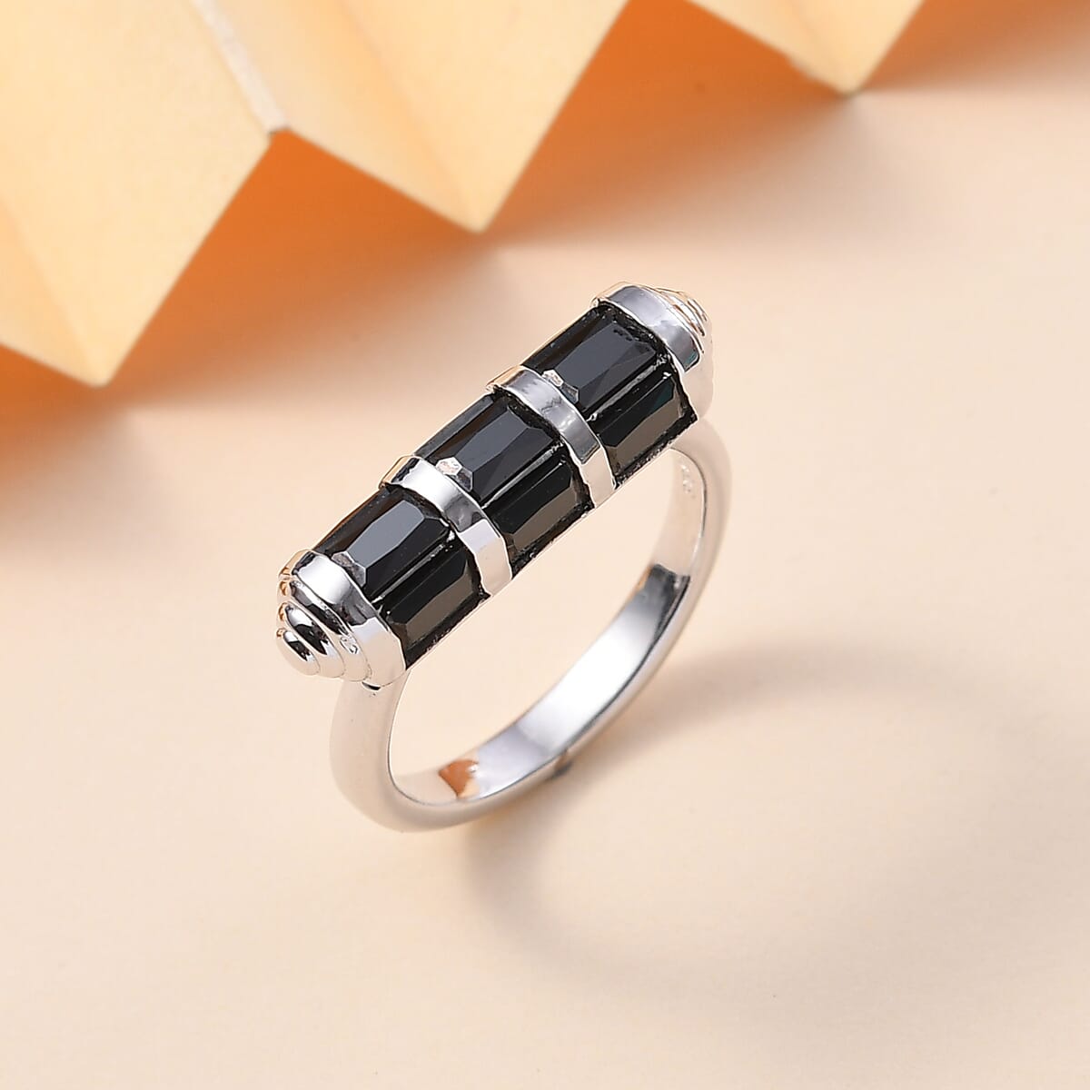 Karis Simulated Black Diamond 4.50 ctw Fancy Ring in Platinum Bond (Size 10.0) image number 1