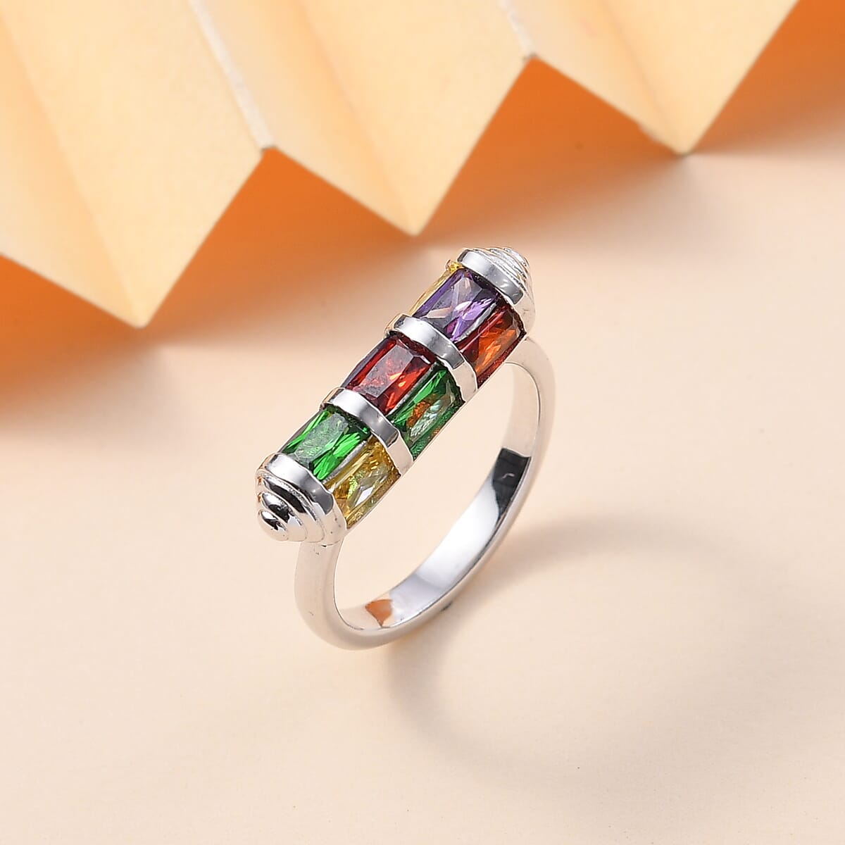 Karis Simulated Multi Color Diamond 4.50 ctw Fancy Ring in Platinum Bond (Size 6.0) image number 1