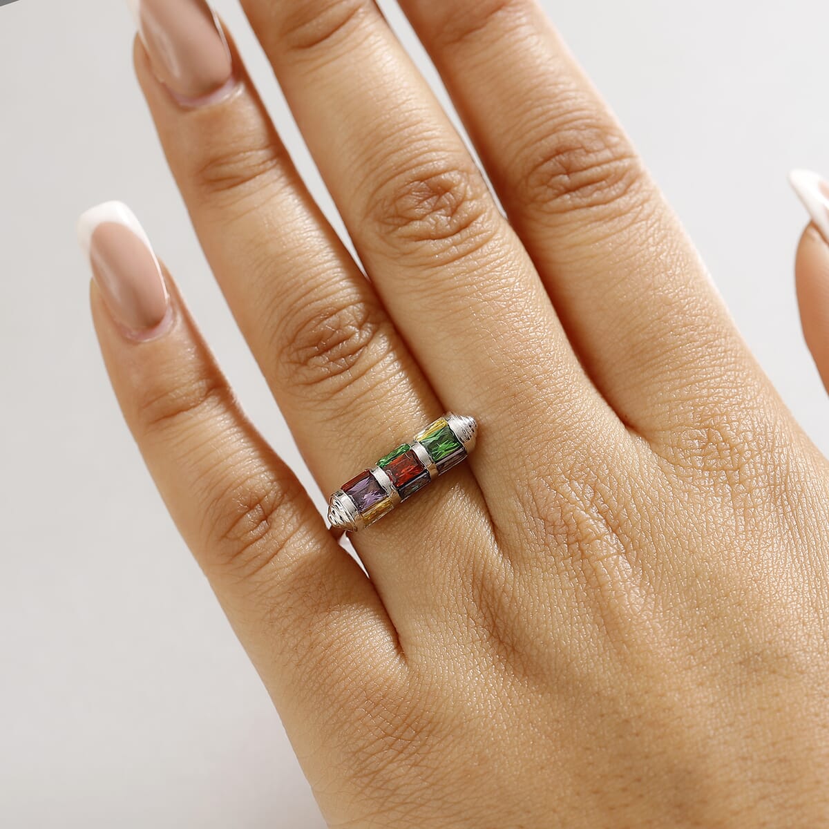 Karis Simulated Multi Color Diamond 4.50 ctw Fancy Ring in Platinum Bond (Size 6.0) image number 2