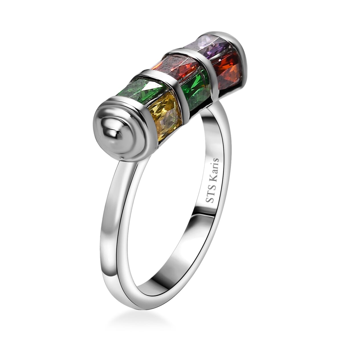Karis Simulated Multi Color Diamond 4.50 ctw Fancy Ring in Platinum Bond (Size 6.0) image number 3