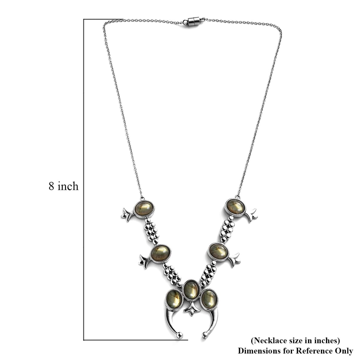 Madagascar Fire Labradorite 25.50 Squash Blossom Necklace 18 Inches in Stainless Steel image number 5