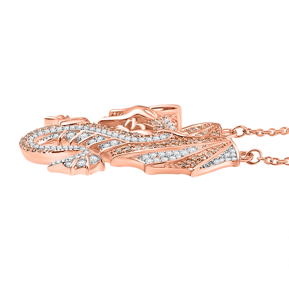 Natural Champagne Diamond, Black Diamond 1.00 ctw Dragon Necklace 18 Inches in 18K Vermeil Rose Gold Over Sterling Silver  image number 3