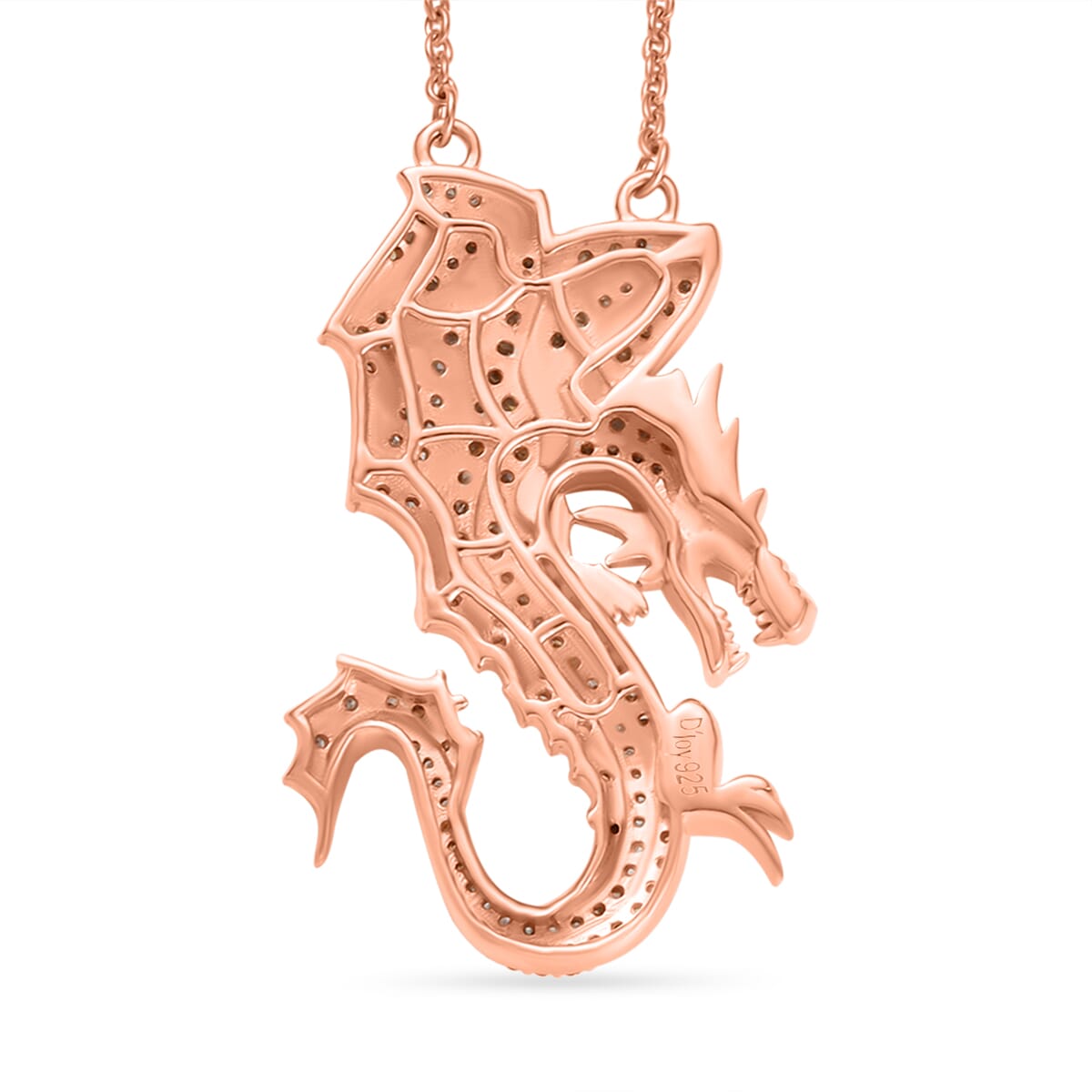 Natural Champagne Diamond, Black Diamond 1.00 ctw Dragon Necklace 18 Inches in 18K Vermeil Rose Gold Over Sterling Silver  image number 4