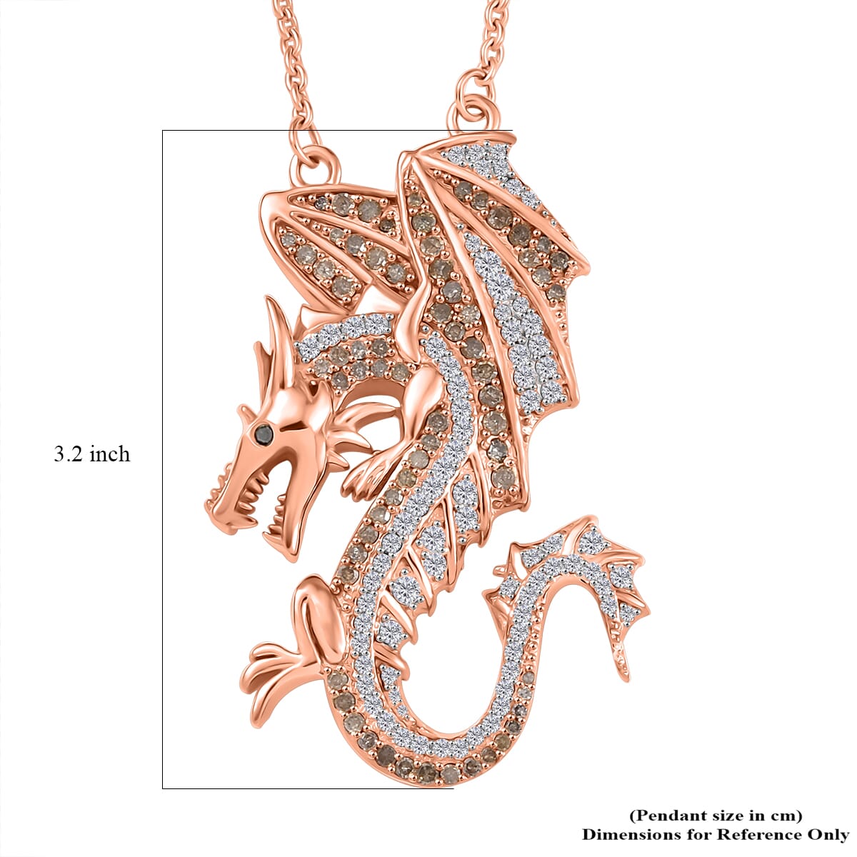 Natural Champagne Diamond, Black Diamond 1.00 ctw Dragon Necklace 18 Inches in 18K Vermeil Rose Gold Over Sterling Silver  image number 5