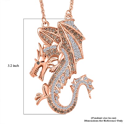 D'Joy Natural Champagne Diamond, Black Diamond 1.00 ctw Dragon Necklace 18 Inches in 18K Vermeil Rose Gold Over Sterling Silver