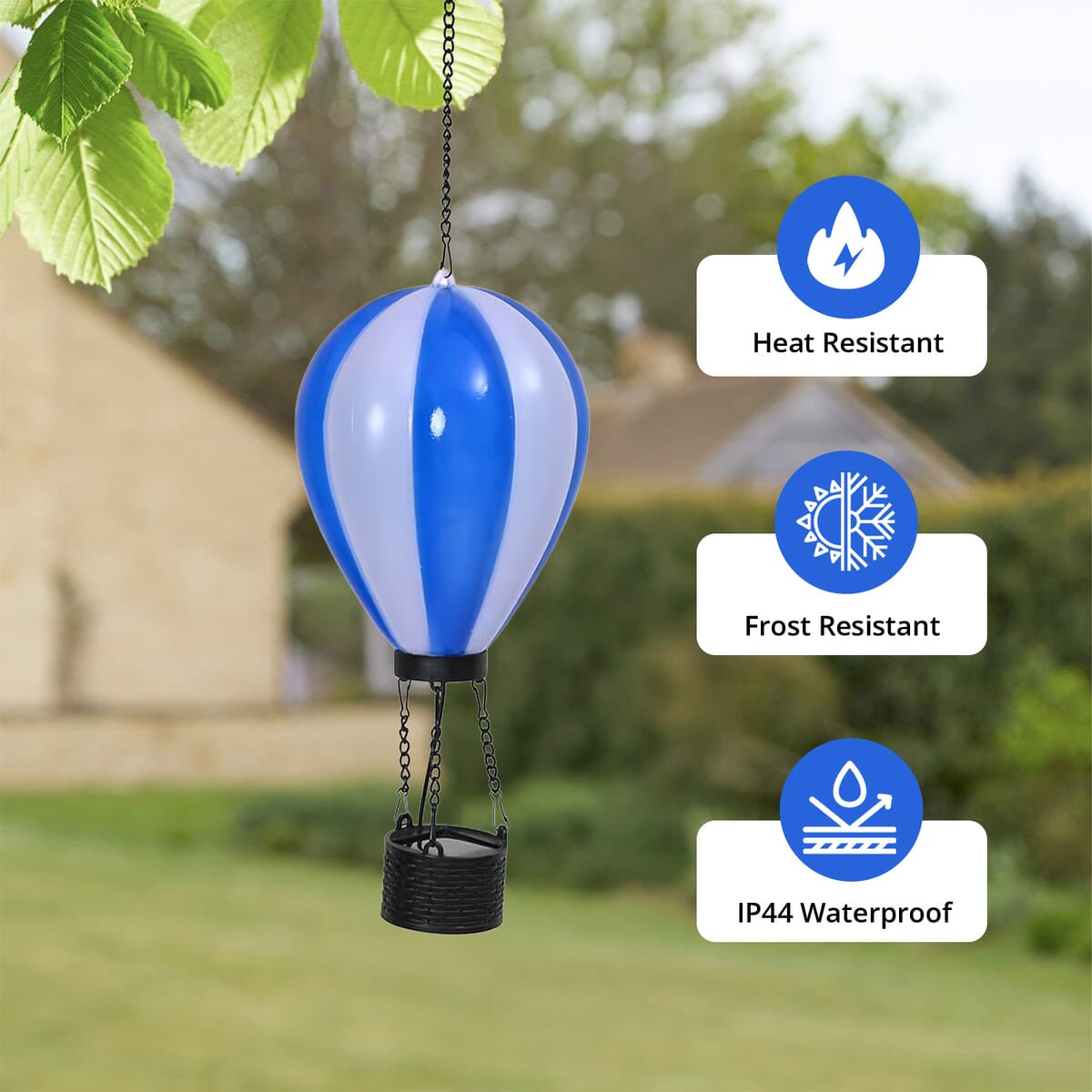 Blue Hot Air Balloon Solar LED Light image number 1