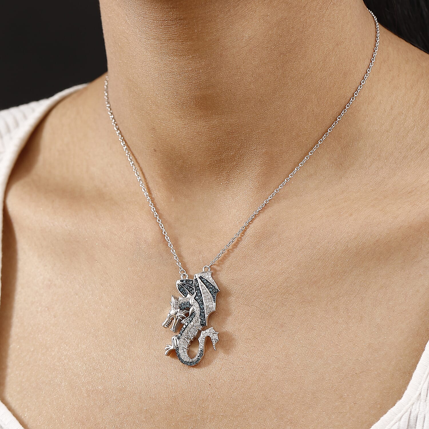 Buy D'Joy Blue and Black Diamond 1.00 ctw Dragon Necklace 18