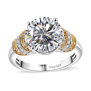 D'Joy Heart and Arrow Cut Moissanite and Yellow Sapphire 3.90 ctw Moonlit Grace Ring in Rhodium Over Sterling Silver (Size 10.0)