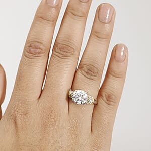 D'Joy Heart and Arrow Cut Moissanite and Yellow Sapphire 3.90 ctw Moonlit Grace Ring in Rhodium Over Sterling Silver (Size 10.0)