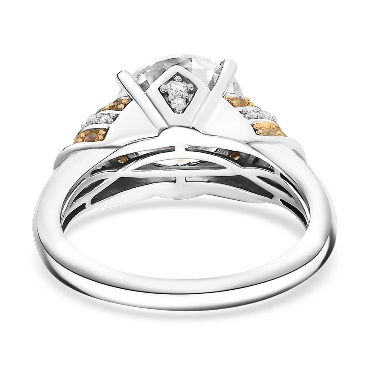 Heart and Arrow Cut Moissanite and Yellow Sapphire 3.90 ctw Moonlit Grace Ring in Rhodium Over Sterling Silver (Size 10.0) image number 4