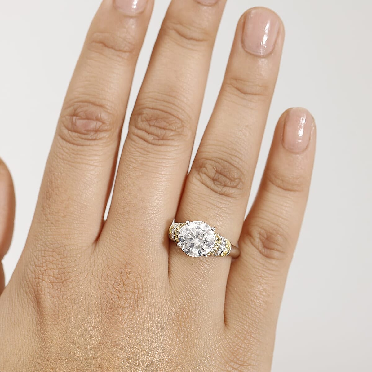 TLV Heart and Arrow Cut Moissanite, Yellow Sapphire Ring in Rhodium Over Sterling Silver (Size 11.0) 3.90 ctw image number 2