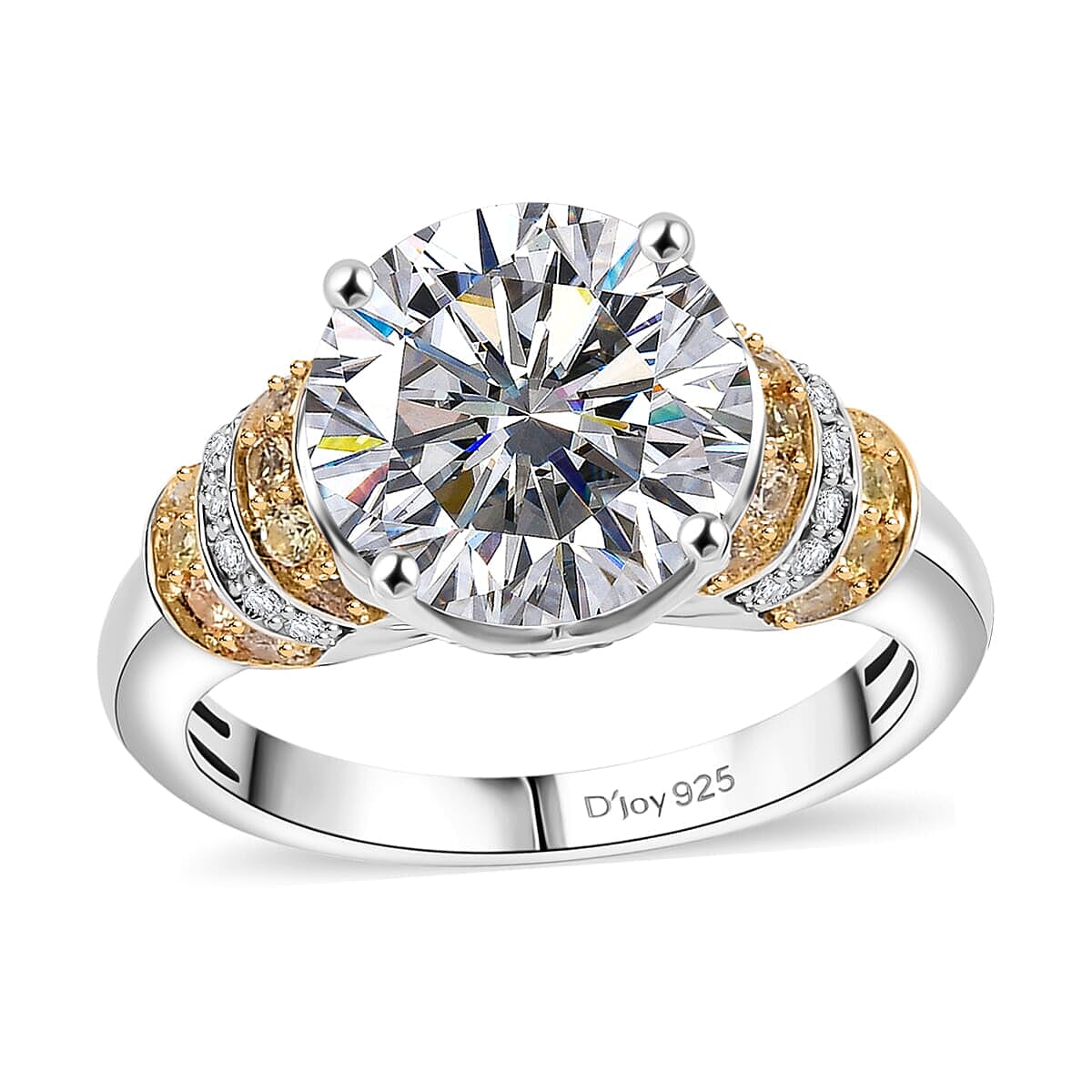 TLV Heart and Arrow Cut Moissanite, Yellow Sapphire Ring in Rhodium Over Sterling Silver (Size 12.0) 3.90 ctw
