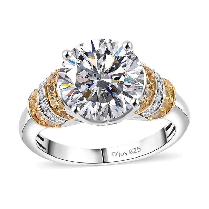 TLV Heart and Arrow Cut Moissanite, Yellow Sapphire Ring in Rhodium Over Sterling Silver (Size 12.0) 3.90 ctw