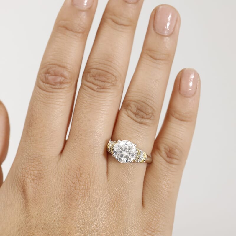 TLV Heart and Arrow Cut Moissanite, Yellow Sapphire Ring in Rhodium Over Sterling Silver (Size 12.0) 3.90 ctw