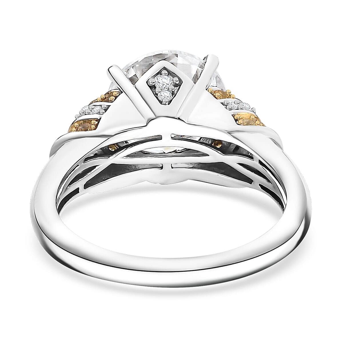 TLV Heart and Arrow Cut Moissanite, Yellow Sapphire Ring in Rhodium Over Sterling Silver (Size 12.0) 3.90 ctw