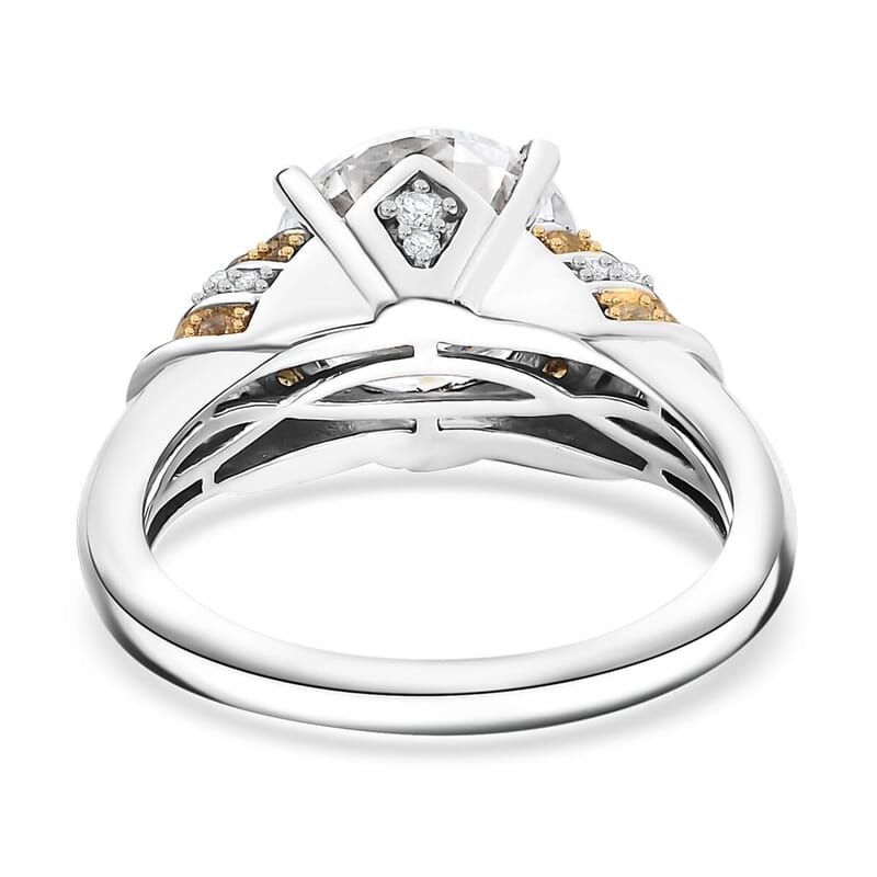 TLV Heart and Arrow Cut Moissanite, Yellow Sapphire Ring in Rhodium Over Sterling Silver (Size 12.0) 3.90 ctw