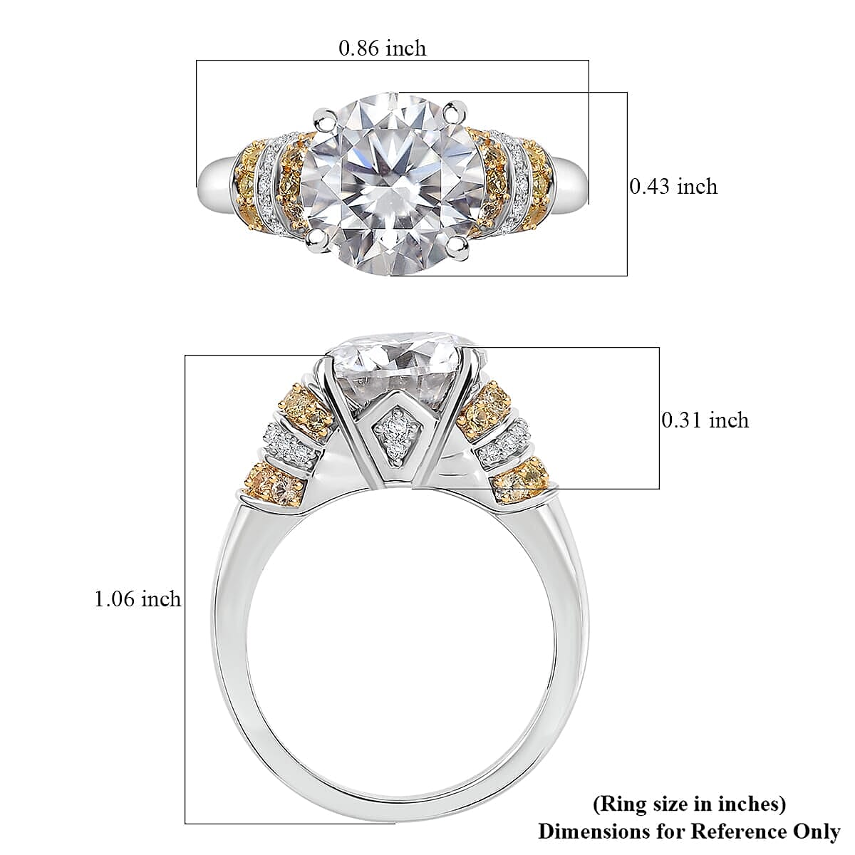 TLV Heart and Arrow Cut Moissanite, Yellow Sapphire Ring in Rhodium Over Sterling Silver (Size 12.0) 3.90 ctw