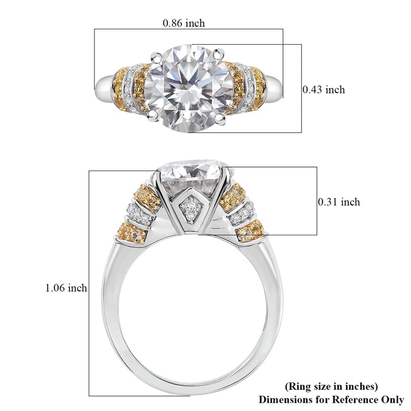 TLV Heart and Arrow Cut Moissanite, Yellow Sapphire Ring in Rhodium Over Sterling Silver (Size 12.0) 3.90 ctw