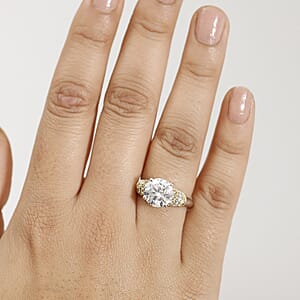 D'Joy Heart and Arrow Cut Moissanite and Yellow Sapphire 3.90 ctw Moonlit Grace Ring in Rhodium Over Sterling Silver (Size 8.0)