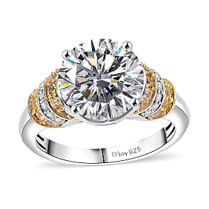 D'Joy Heart and Arrow Cut Moissanite and Yellow Sapphire 3.90 ctw Moonlit Grace Ring in Rhodium Over Sterling Silver (Size 9.0)