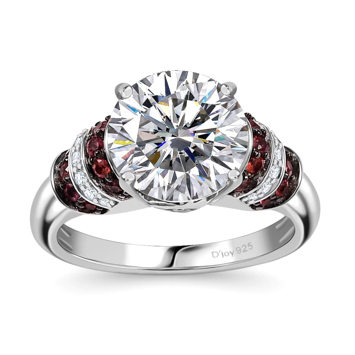 Heart and Arrow Cut Moissanite and Red Sapphire 3.90 ctw Moonlit Grace Ring in Rhodium Over Sterling Silver (Size 10.0) image number 0