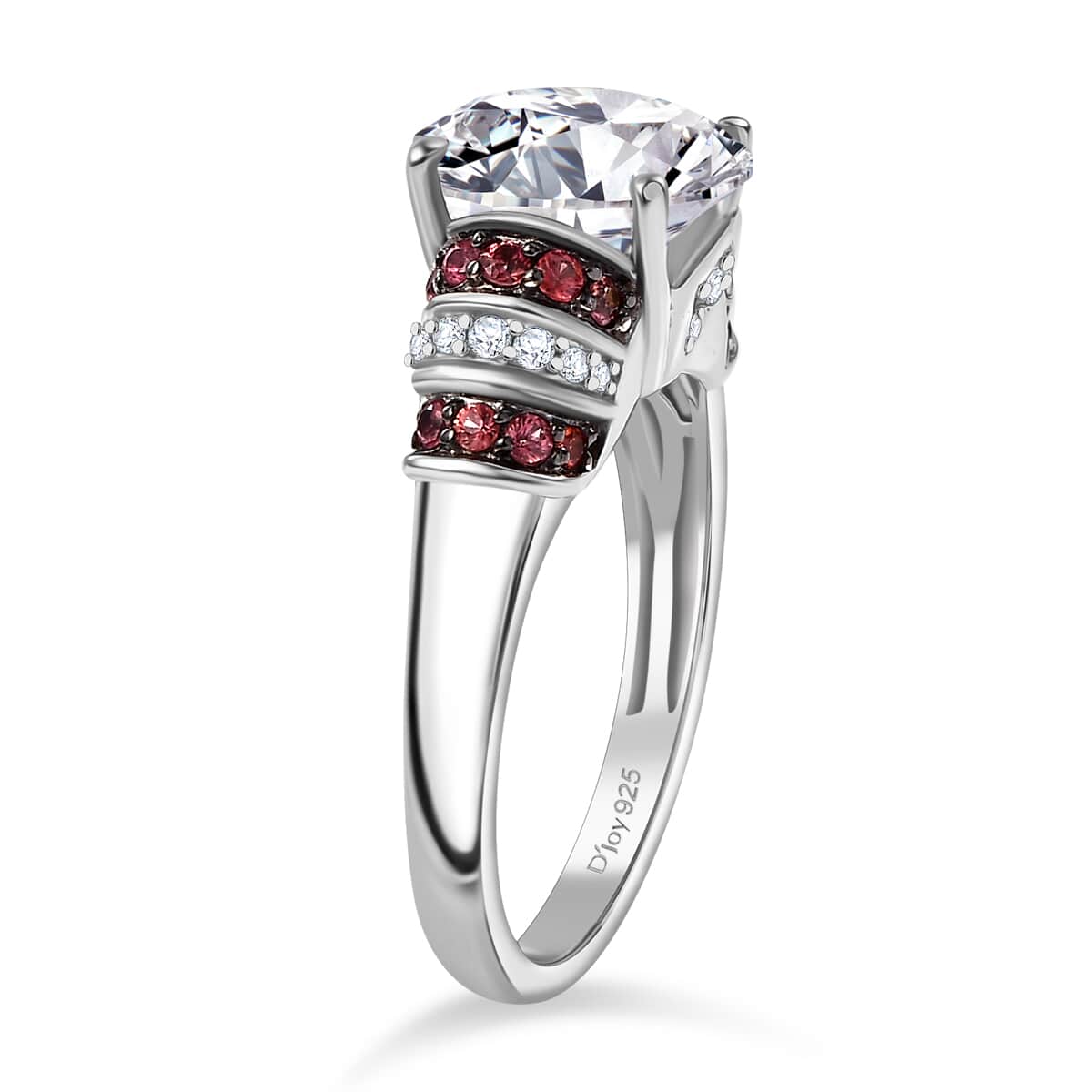 Heart and Arrow Cut Moissanite and Red Sapphire 3.90 ctw Moonlit Grace Ring in Rhodium Over Sterling Silver (Size 10.0) image number 3