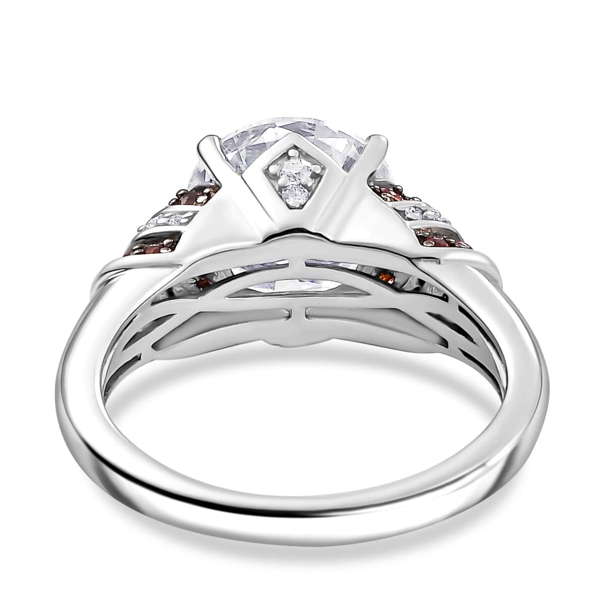 Heart and Arrow Cut Moissanite and Red Sapphire 3.90 ctw Moonlit Grace Ring in Rhodium Over Sterling Silver (Size 10.0) image number 4