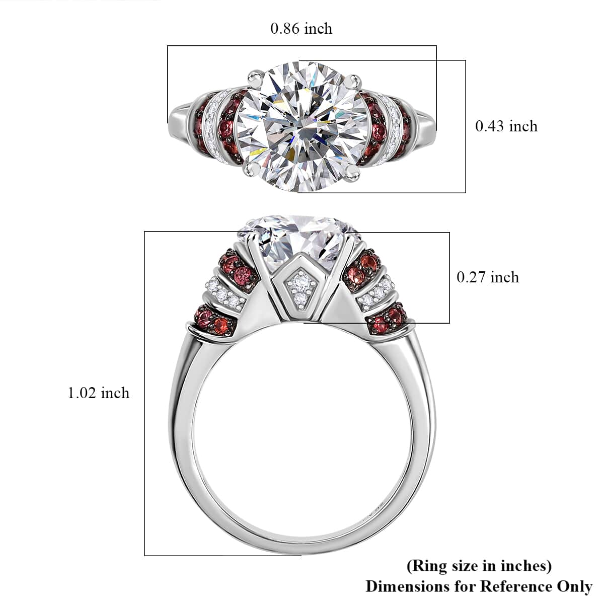 Heart and Arrow Cut Moissanite and Red Sapphire 3.90 ctw Moonlit Grace Ring in Rhodium Over Sterling Silver (Size 10.0) image number 5