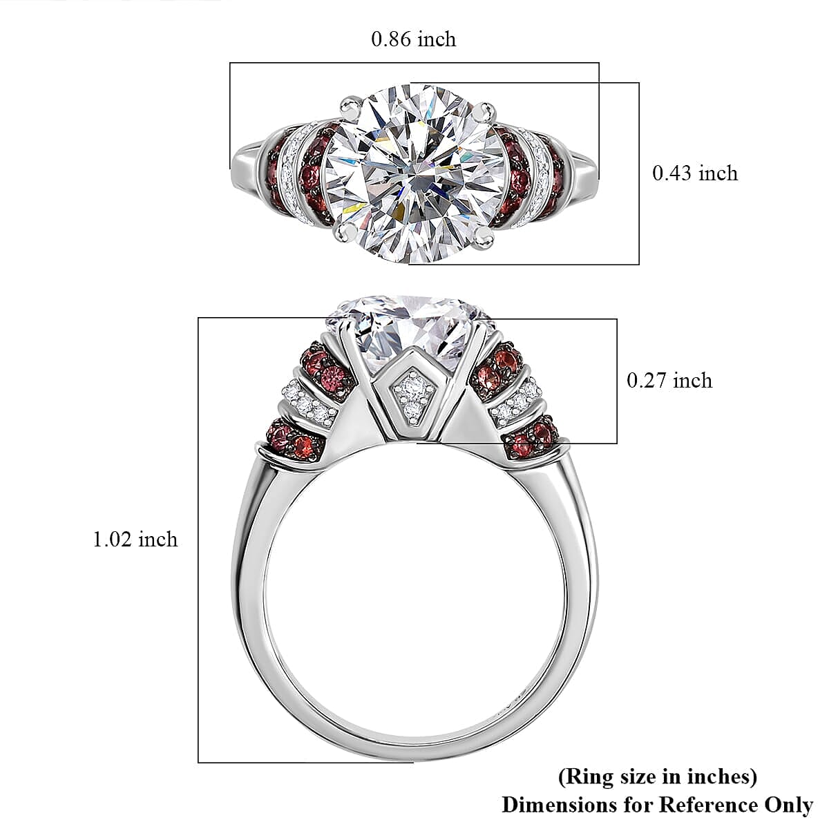 TLV Heart and Arrow Cut Moissanite, Red Sapphire Ring in Rhodium Over Sterling Silver (Size 12.0) 3.90 ctw image number 5