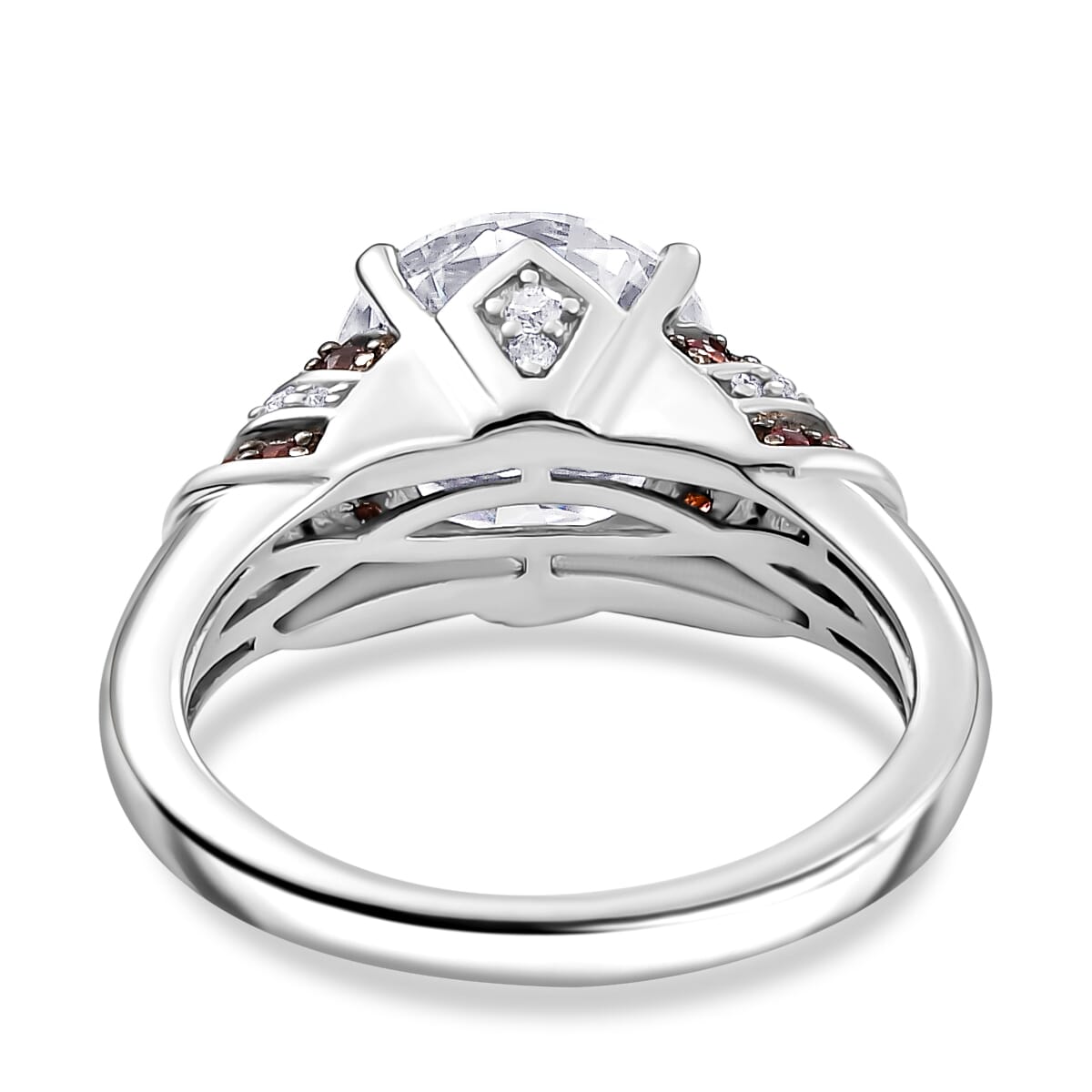 Heart and Arrow Cut Moissanite and Red Sapphire 3.90 ctw Moonlit Grace Ring in Rhodium Over Sterling Silver (Size 7.0) image number 4